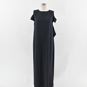 Helmut Lang Silk Dress Size L Dark Navy Cold Shoulder‎ Relaxed Trim Lagenlook